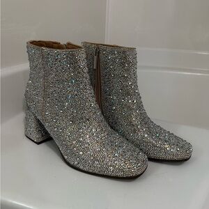 Silver Rhinestone Ankle Boots